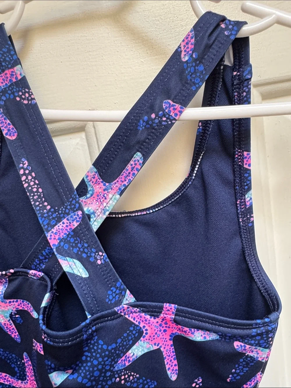 Lands End Girls size 6-7 S Navy Blue w/ Pink & Green Starfish 1 Piece Swimsuit - Picture 10 of 17